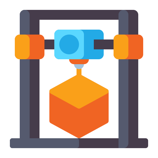 Printing request icon featuring a digital printing machine creating a printed product, representing custom printing and production services.